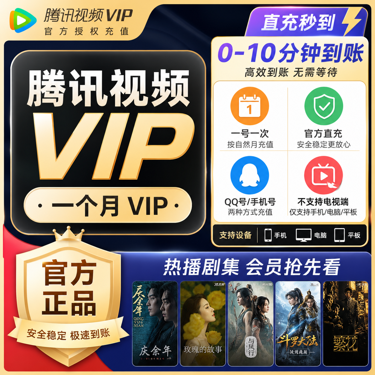 【自动充值】腾讯视频会员月卡【一号一次/无资格自动退】 - 会优科技优惠价¥18.55