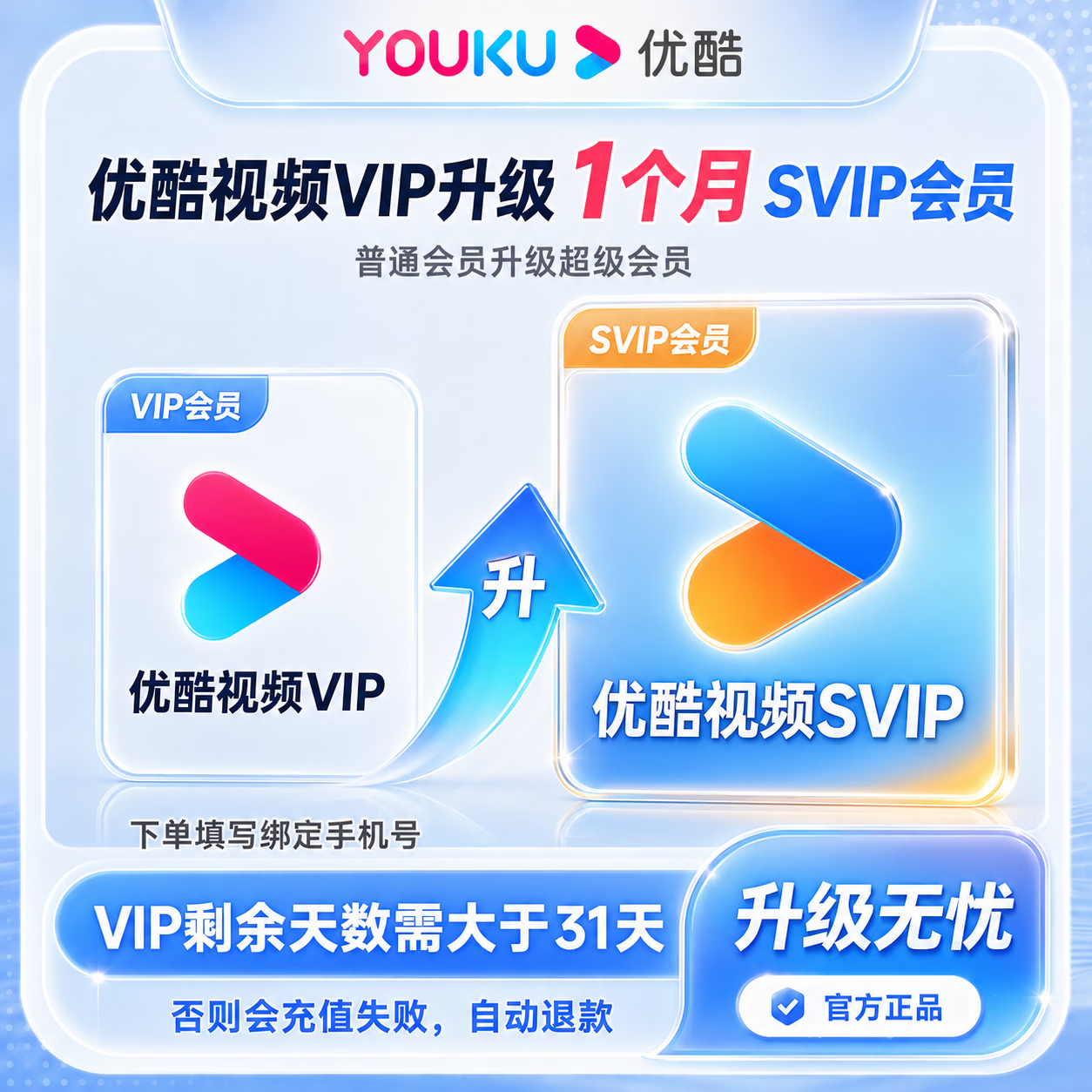 【官方直充】优酷视频VIP升级SVIP1个月
