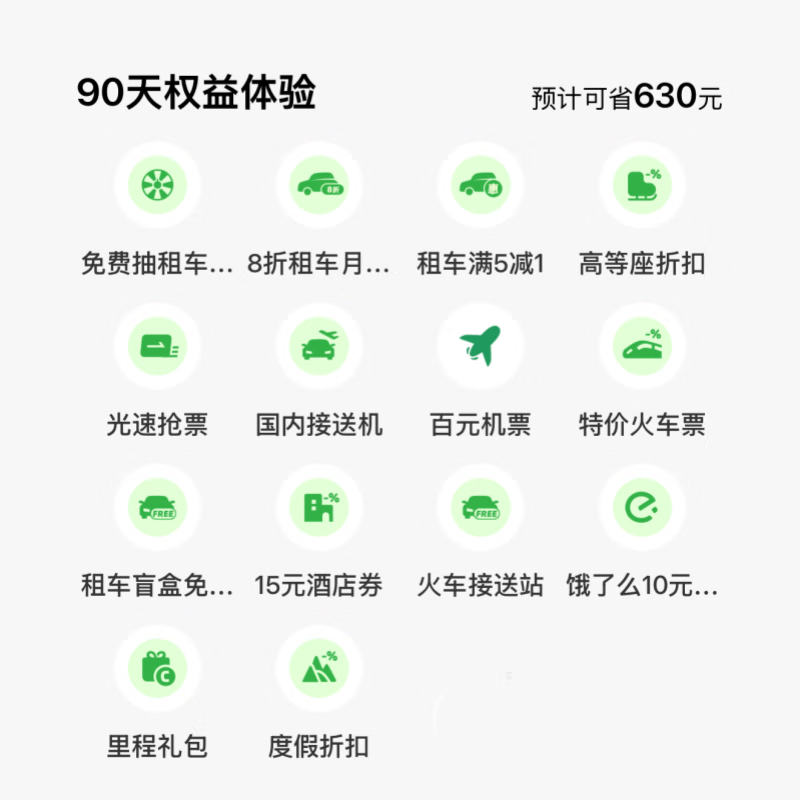 【平台福利】同程旅行租车卡『90天』