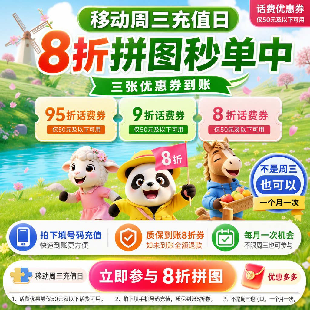 中国移动拼图8折优惠券-手机接码 - 会优科技优惠价¥2.01