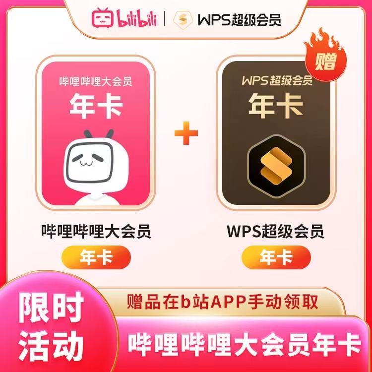 【联名会员】哔哩哔哩大会员年卡+WPS超级年卡