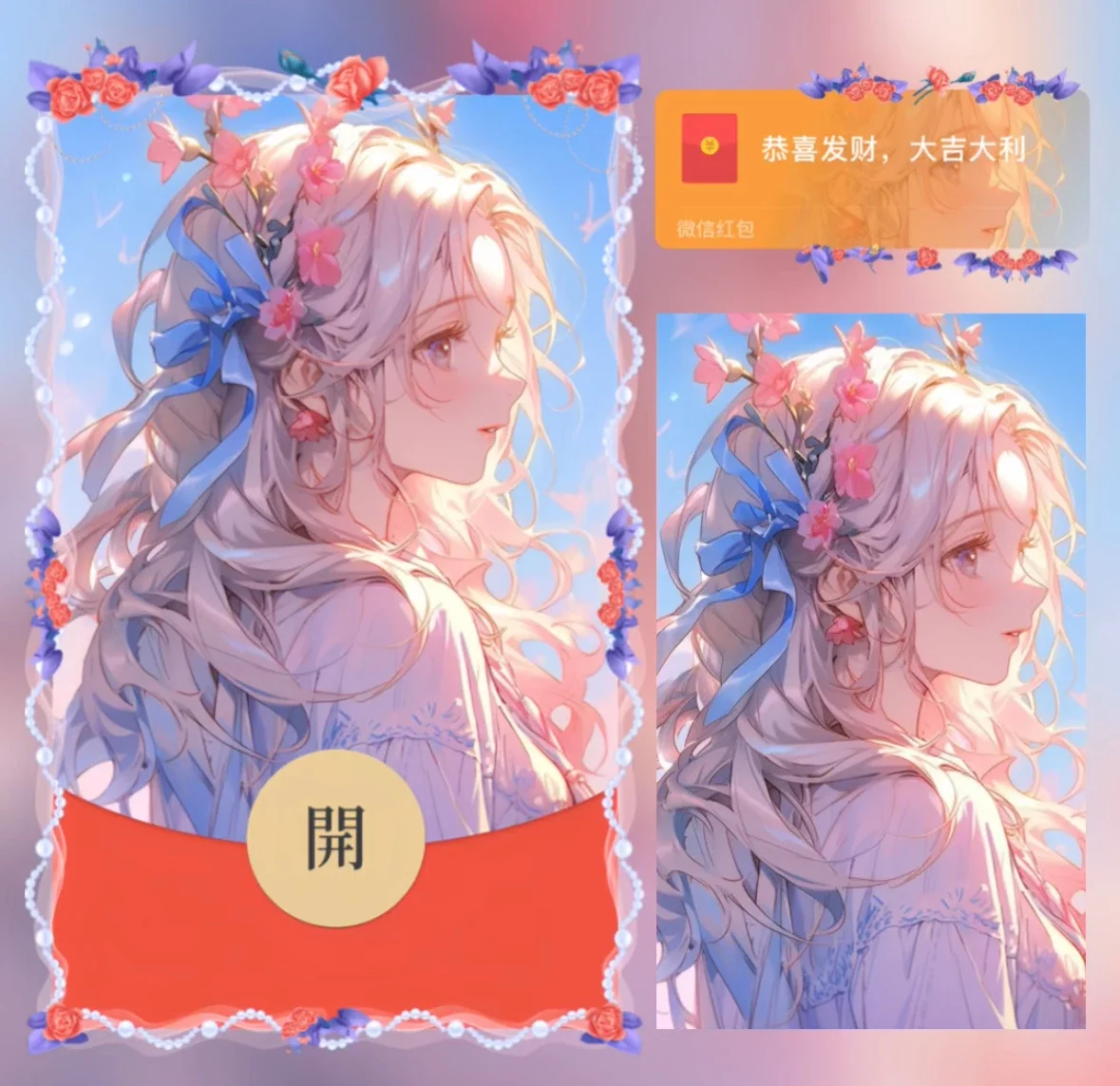 微信红包封面 |『桃花情侣.女』	 - 会优科技优惠价¥2.05