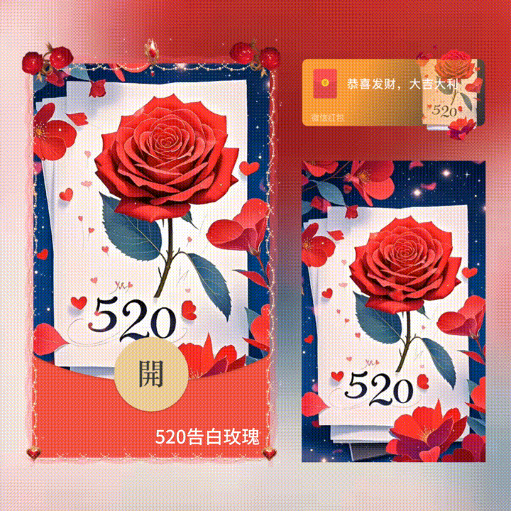 微信红包封面 |『520告白玫瑰/新版动态/xn』 - 会优科技优惠价¥2.31